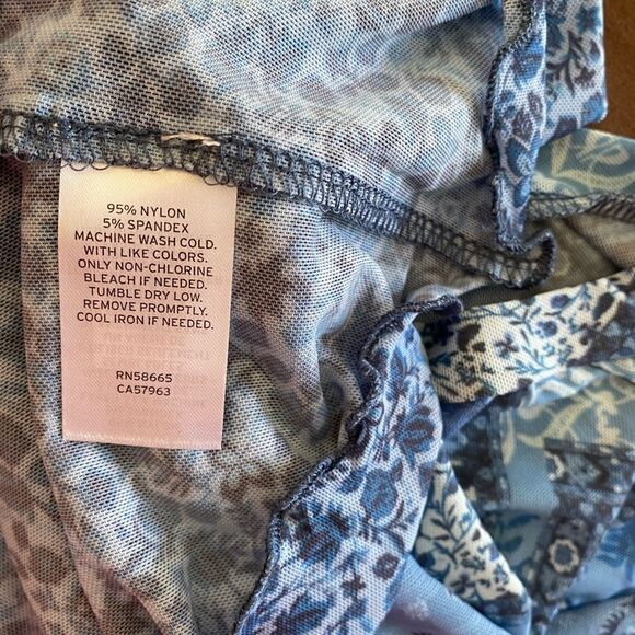 NWT BP blue patchwork sheer short sleeve crop top M - Picture 5 of 7